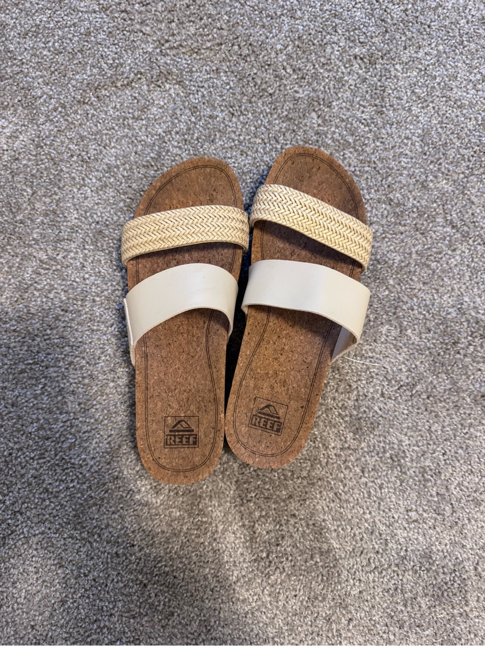 Reef Women's Two-Band Slide Sandals in Cream and Tan